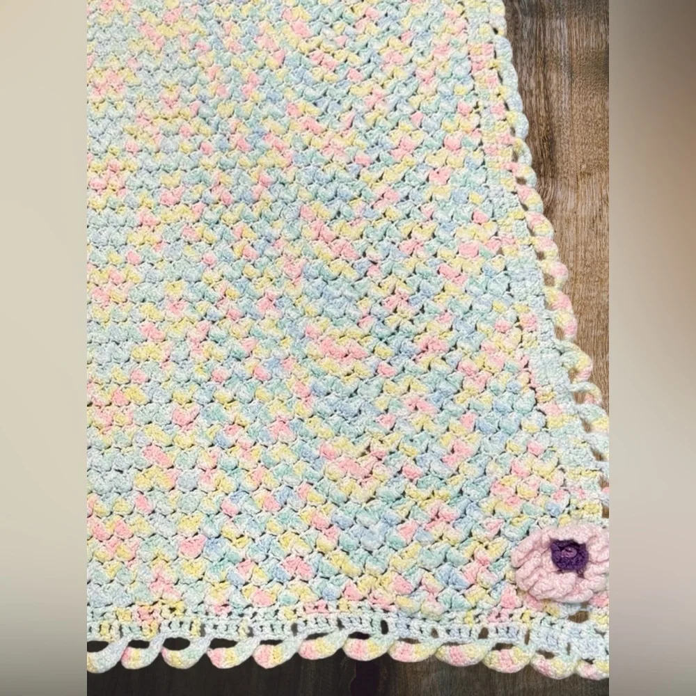 Handmade Crochet Baby Blanket Pastel Heirloom Cottagecore‎ Nursery Throw 22x32